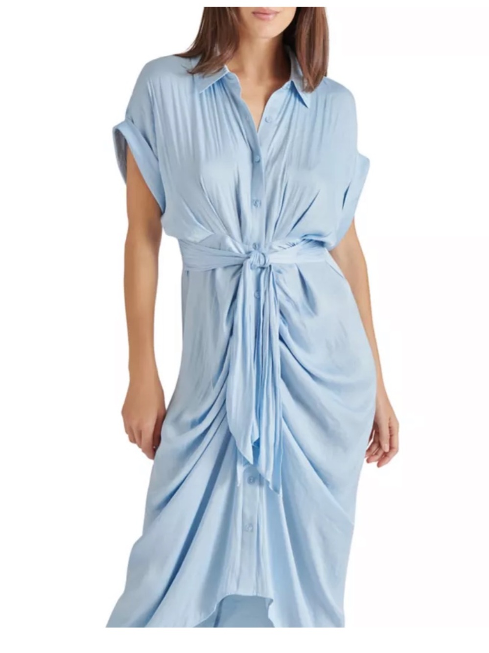 Steve Madden Light Blue Tie-Waist Midi Dress